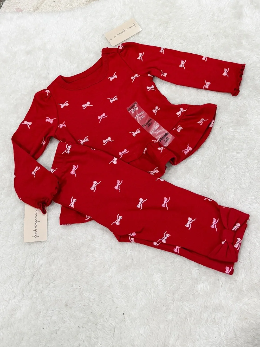 Kids Toddler Girls Red and Pink Bow Print 2-pc outfit Set